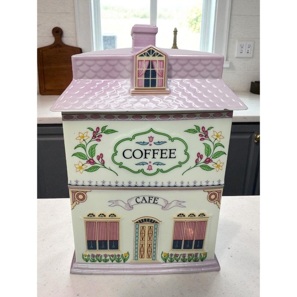 Lenox Other - Lenox Village Coffee Canister 1990 Purple Roof Porcelain Kitchen Storage HTF